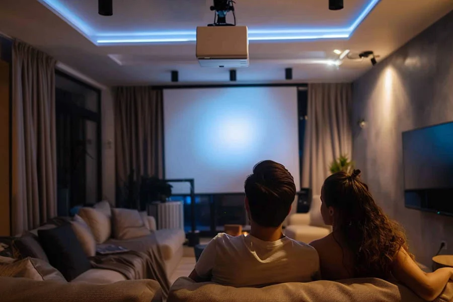 home theater with speakers