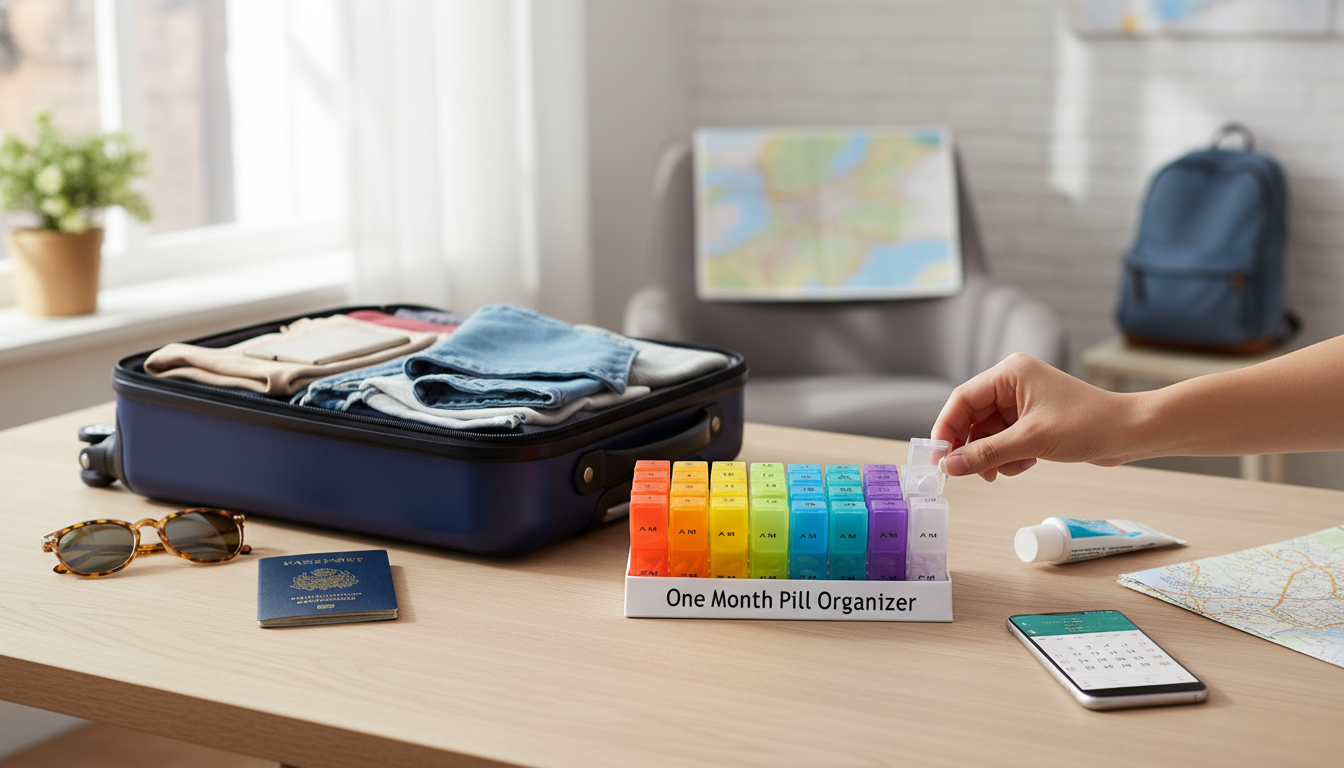 32-Slot Colorful Monthly Pill Organizer for Travel