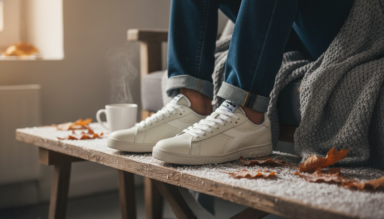 Diadora Guys’s White Faux Leather Sneakers for Winter