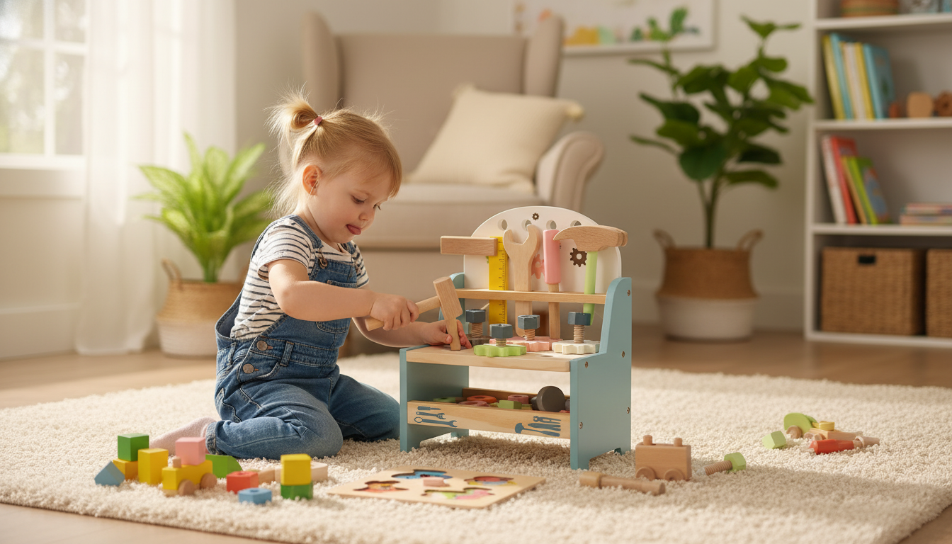 Mini Wooden Tool Bench Set: Screen-Free Builder Play