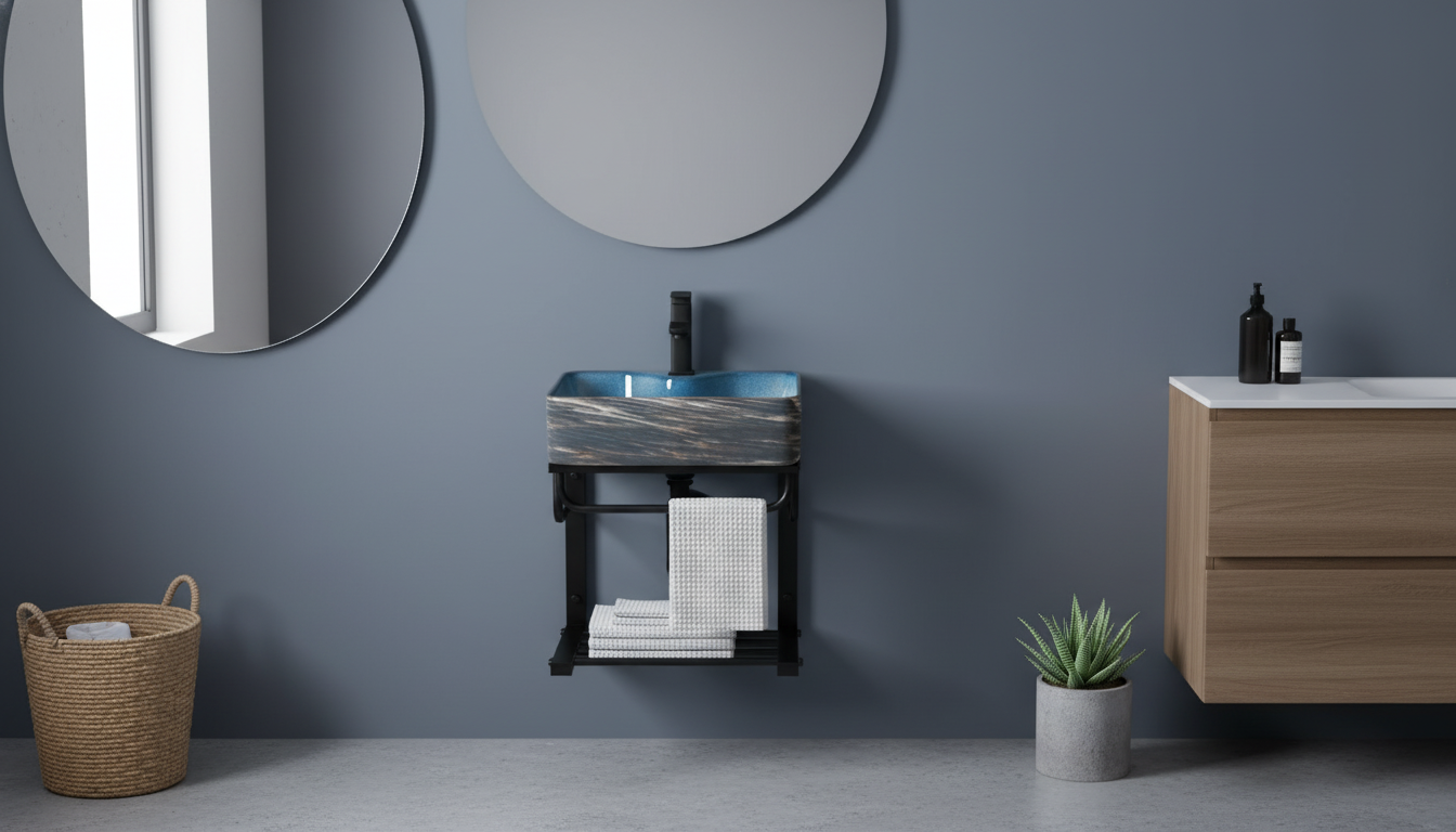 Wall-Mounted Ceramic Sink + Steel Stand: Space-Smart Style