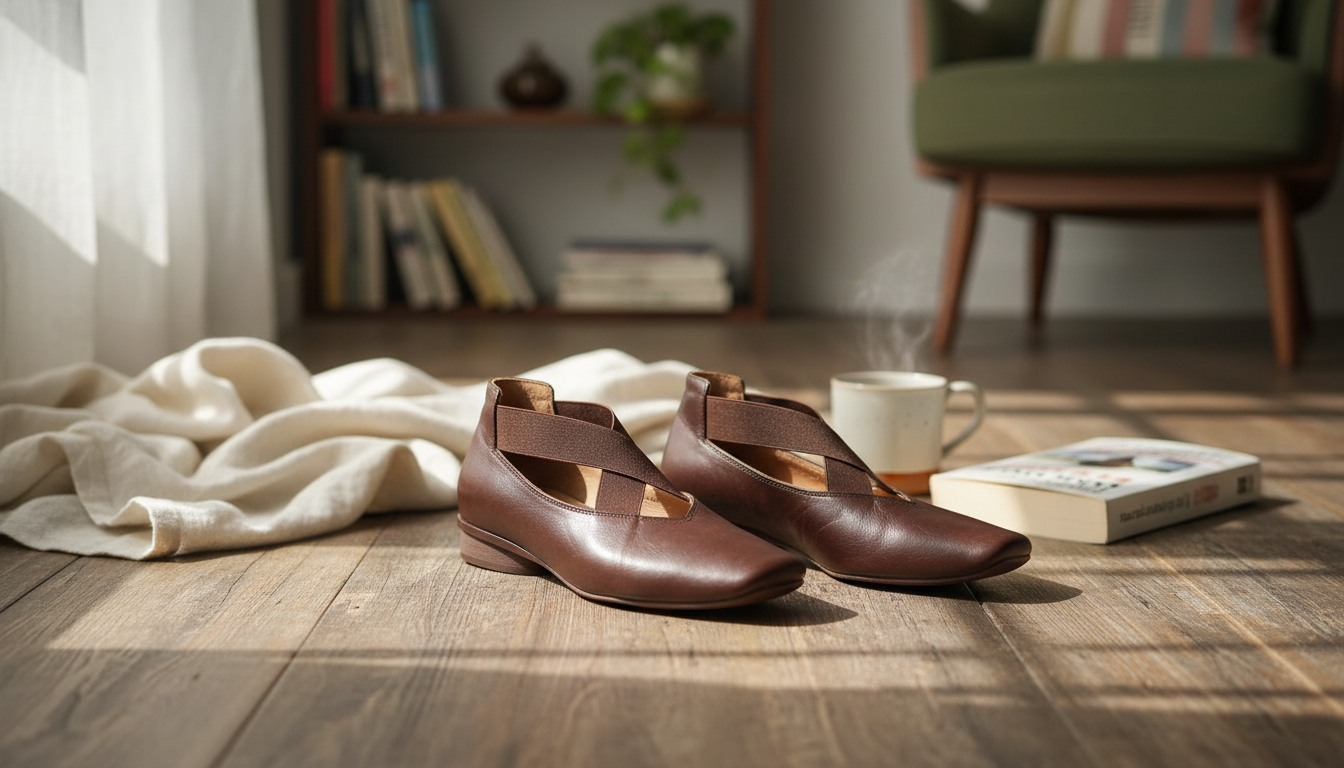 Cross Band Leather Loafers: Thick Low Heel Comfort