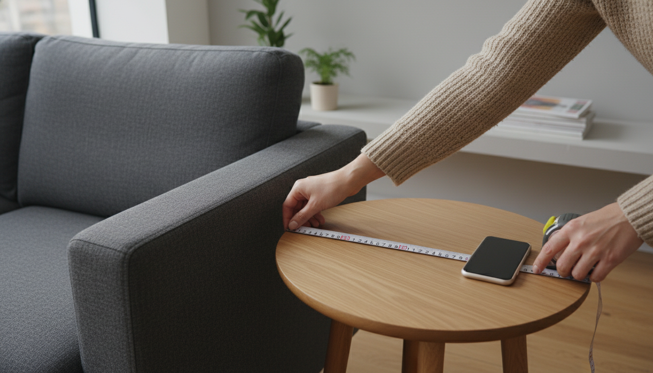 Accent Side Table Height: Match or 1–2" Below Sofa Arm