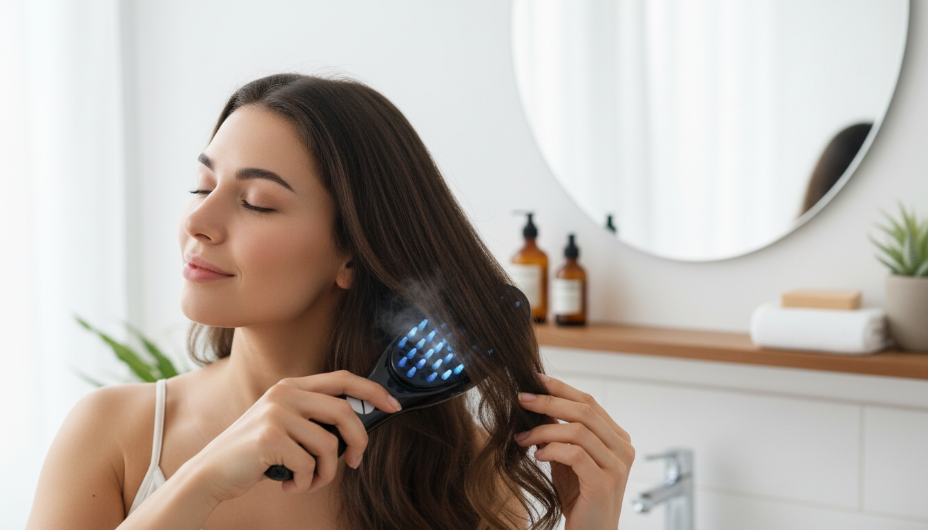 Electric Massage Comb: Red/Blue Light, Vibration & Ion Mist