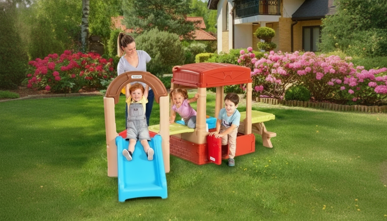 Toddler Slide & Playhouse with Kitchen and Picnic Table