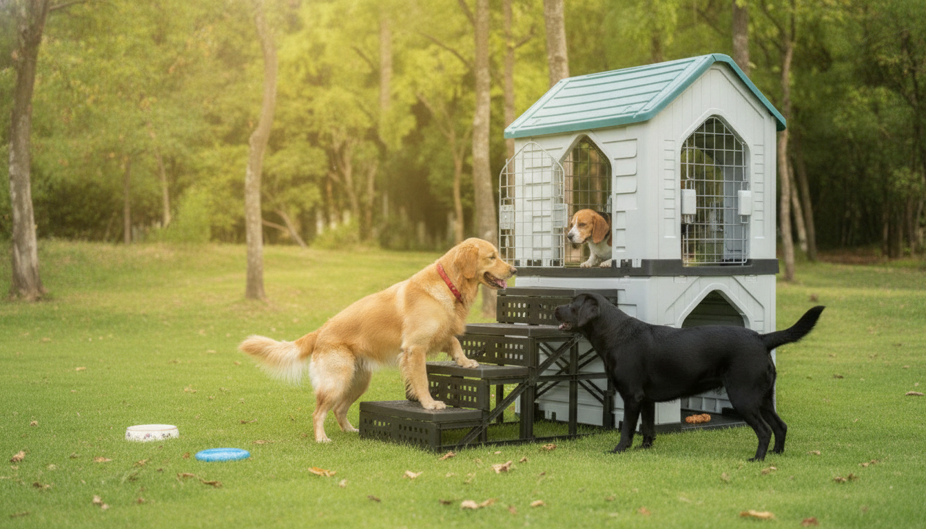 Waterproof Outdoor Dog Kennel: Stairs, Double Doors, Vents