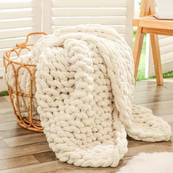 40x60 Hand-Knitted Chunky Toss Blanket in Jumbo Chenille